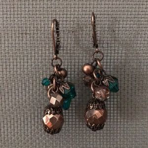 Metallic copper/rose gold & teal earrings